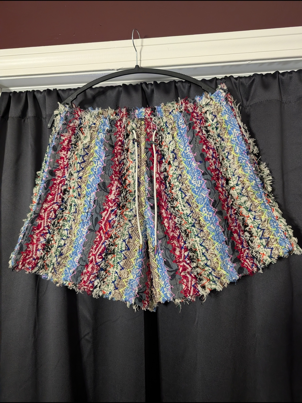 BOSSI Striped Fringe Whipstitch Multicolor Textured Patterned Flat Front Shorts
